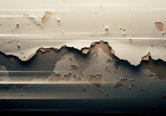 Macro Detail of Peeling White Paint Over Dark Substrate with Sharp Edge Texture