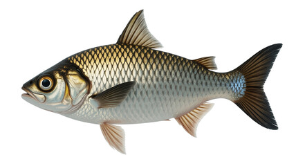 Detailed view of a shiny fish with golden scales on black background