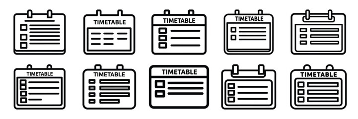 Collection of timetable schedule Editable stroke icon set.