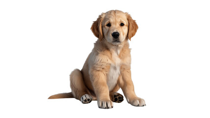 Cute golden retriever puppy sitting on black background looking adorable