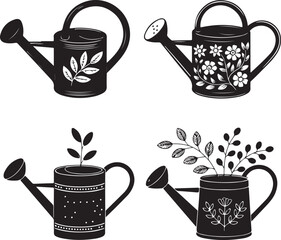 Set of various watering cans for garden. household tool for plant care. gardening equipment. spring summer season © Kamrun82