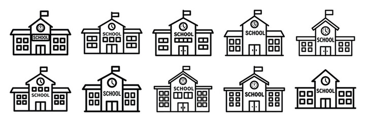 Collection of school building Editable stroke icon set.