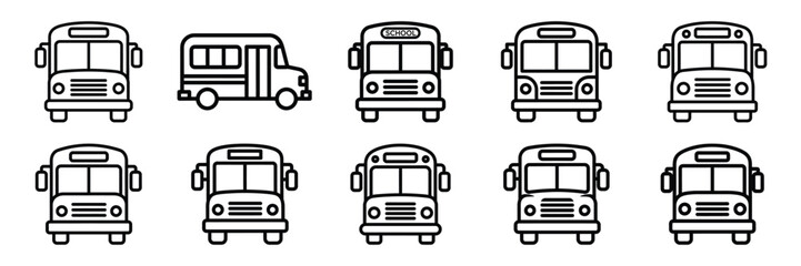Collection of school bus Editable stroke icon set.