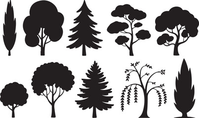 collection of various tree silhouettes for nature landscapes and environmental illustration © Kamrun82