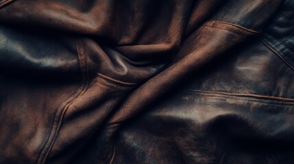 Fototapeta premium Distressed Vintage Leather Texture with Dark Brown Wrinkled Cloth and Rustic Faded Surface Details