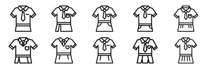 Collection of school uniform Editable stroke icon set.