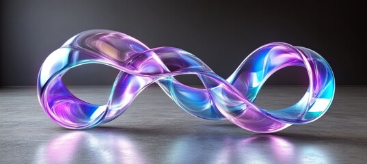 Elegant Curves Blending Purple and Blue with Glass Shapes and Digital Illusions on Dark Horizon
