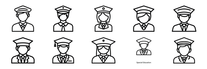 Collection of special education Editable stroke icon set.