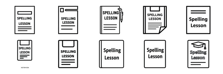 Collection of spelling lesson Editable stroke icon set.