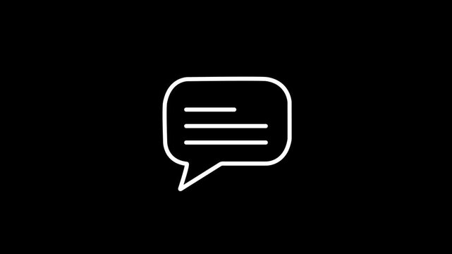 Massage icon animation. message box icon with three horizontal lines symbolizing data in message box on black background, 4k video