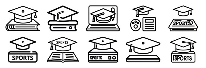 Collection of sports education Editable stroke icon set.