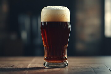 Perfectly Poured Amber Lager in Elegant Glassware with Rich Foam and Dramatic Lighting Effects