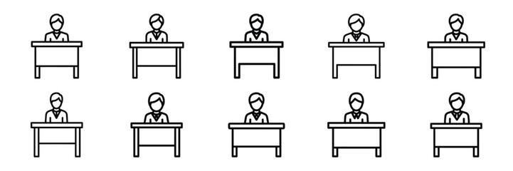 Collection of student desk Editable stroke icon set.