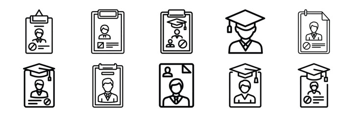 Collection of student progress Editable stroke icon set.