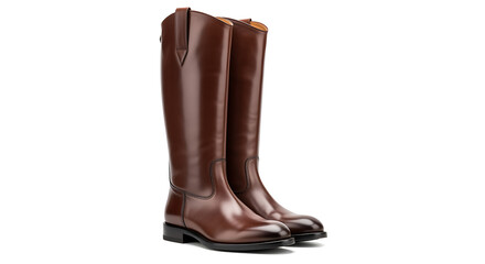 Brown leather knee riding boots on transparent background