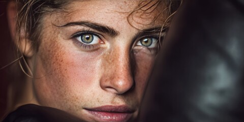 Dedicated European Female Boxer Focused and Ready to Fight Strength and Determination in Action