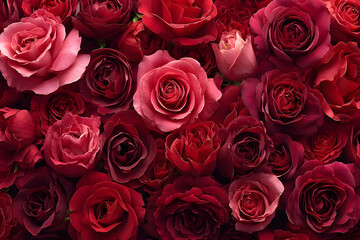 Natural red roses background, flowers wall.