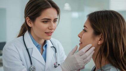 Doctor Checks Patient During Consultation in Medical Office in the Afternoon