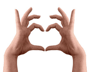 Halftone hands making heart. Realistic hands showing heart isolated on white background. Heart shape gesture. Vector illustration