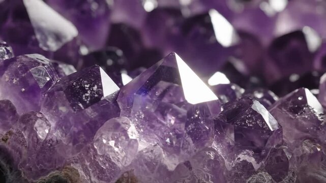 Close Up of a Cluster of Amethyst Crystals Sparkling
