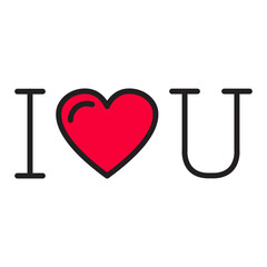 Minimal linear vector icon with text I love you, heart symbol, and colored fill. Editable stroke outline design for Valentine&rsquo;s Day, romance, greeting cards, posters, banners, apps, and web projects.