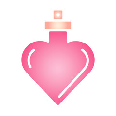 Fototapeta premium Gradient pink heart perfume bottle icon for Valentine’s Day. Shiny fragrance, romance, dating, beauty, wedding gift, and love scent symbol for perfume branding