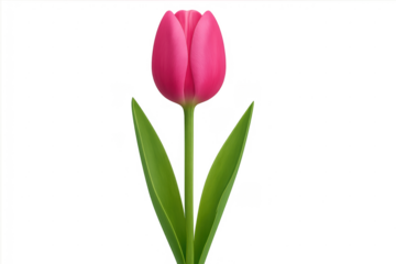 Pink tulip with green leaves blooming