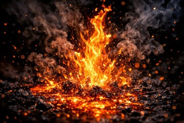 Vivid Close-Up of Lava Fountain Erupting with Molten Rock and Smoke