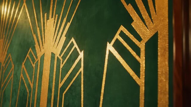 Art Deco Gold Pattern Against Green Wall Background