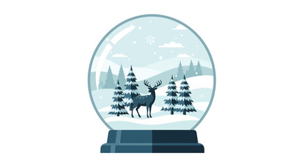 A serene winter scene featuring a reindeer inside a glass snow globe © Marina