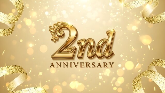 Golden 2nd anniversary celebration background