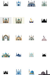 Obraz premium Elegant Islamic Architecture Illustrations Featuring Mosques and Intricate Archway Designs