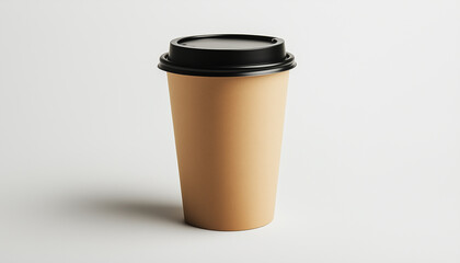 Eco friendly coffee cup with lid on white. Disposable takeaway container made from sustainable material. Concept of zero waste reduce