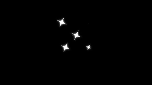 Twinkle star glitter sparkle, white cartoon, flat, vector, doodles style stars, night sky. Star twinkling for festive holiday event. sparkling effects of star or magical appearance on black screen.4k