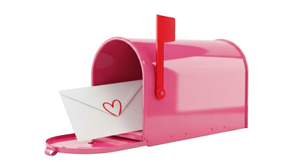 Pink mailbox with love letter isolated on transparent background