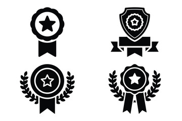 Fototapeta premium certificate badge silhouette vector icon set, black color and white background