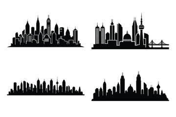 Obraz premium city skyline silhouette vector icon set, black color and white background