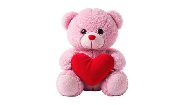 Pink teddy bear holding heart isolated on transparent background