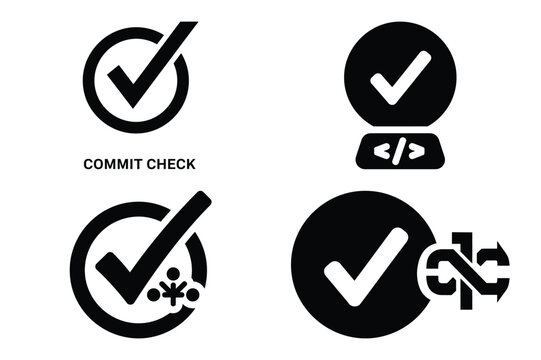 commit check silhouette vector icon set, black color and white background