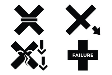 Fototapeta premium failure cross silhouette vector icon set, black color and white background