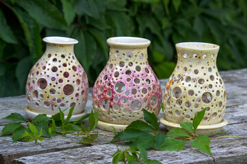 A small decorative ceramic lanterns - handmade pottery