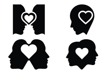 love face silhouette vector icon set, black color and white background