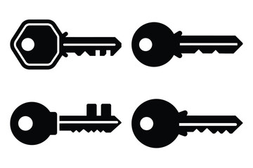 password key silhouette vector icon set, black color and white background