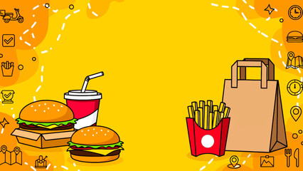 Fast Food Delivery Service with Delicious Burgers and Fries - A Vector Illustration