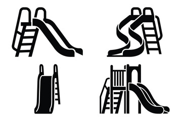 playground slide silhouette vector icon set, black color and white background