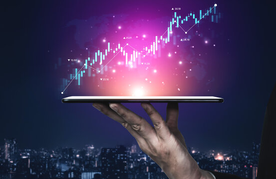Stock market analysis with candlestick chart and price movement trend line, highlighting global financial trends, stock trading, and investment strategy insights Vouch - Powered by Adobe