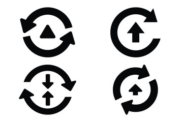 update refresh silhouette vector icon set, black color and white background