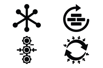 version control silhouette vector icon set, black color and white background