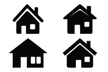 village house silhouette vector icon set, black color and white background