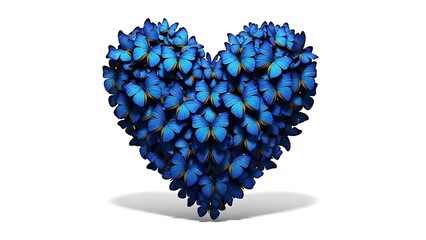 A heart-shaped cluster of blue flowers against a white background